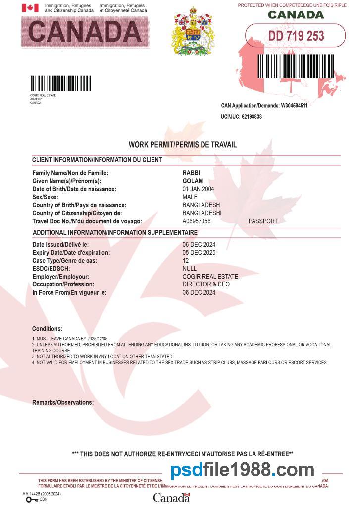 Canada Work Permit 2024-Present